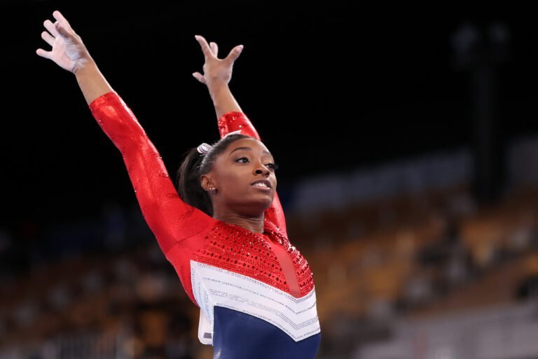 Simone Biles competes during the Tokyo 2020 Olympic Games in 2021